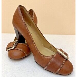 Michael Kors Women's Size 8 M Brown Buckle Block Heel Pumps